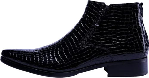 Vista 2 de SANTIMON Botas casuales con puntera puntiaguda con cremallera a cuadros de charol para hombre