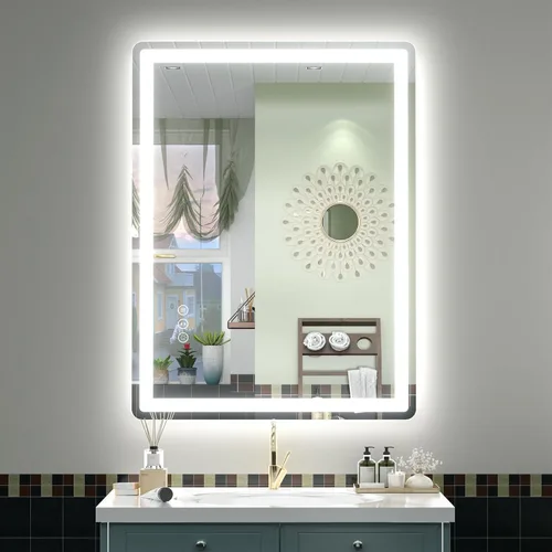 Vista 13 de SMIROR Espejo de baño LED con luces de 22" x 30", espejo de tocador rectangular redondeado iluminado para pared, iluminado frontal y retroiluminado