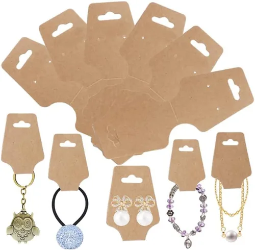 Vista 5 de 200 tarjetas de exhibición de collares, tarjetas de papel kraft autoadhesivas para collares, llaveros, pulseras y joyas
