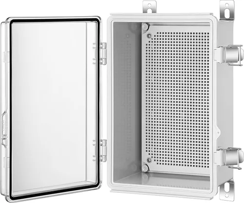 Vista 9 de Caja de conexiones Gratury, carcasa de plástico impermeable IP67 para proyectos eléctricos, cubierta con bisagras gris, incluye placa de montaje