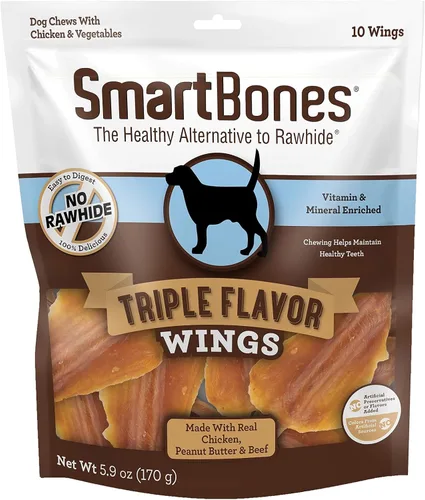 Vista 6 de SmartBones Sin colores artificiales ni conservantes masticables de costillas y alas, dale a tu perro un divertido masticable de triple sabor
