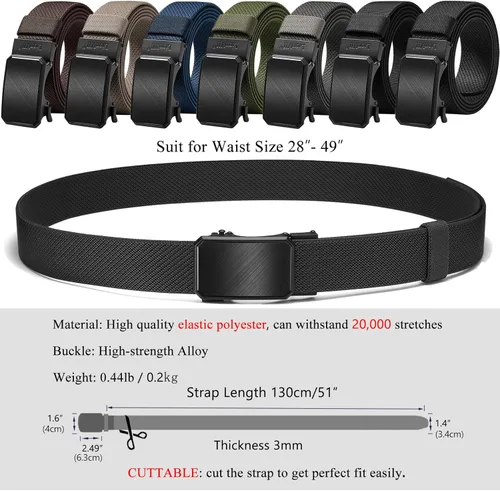 Vista 2 de LionVII Cinturón elástico de trinquete para hombre, cinturón elástico para trabajo con hebilla automática para hombres, ajustable para adaptarse a