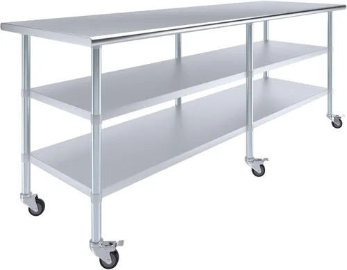 Vista 17 de AmGood Stainless Steel Work Table with 2 Shelves and Casters Metal Utility Table On Wheels