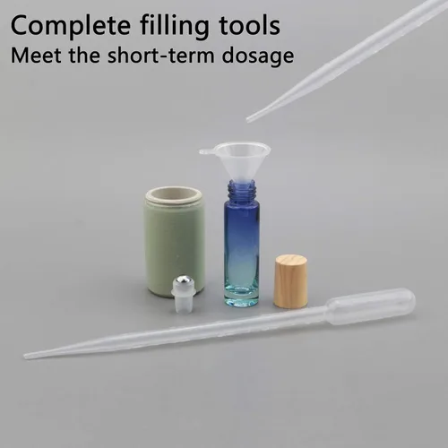 Vista 4 de Kesell Paquete de 10 botellas enrollables de aceite esencial con tapa de plástico de 0.3 fl oz (0.3 fl oz), botellas de rodillo de gradiente azul