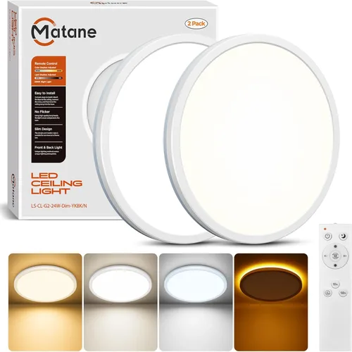 Vista 11 de Matane Lámpara de techo LED de 12 pulgadas con control remoto, luz nocturna cálida de 2000 K, ajustable de 3000 K-6500 K, luces de techo de bajo