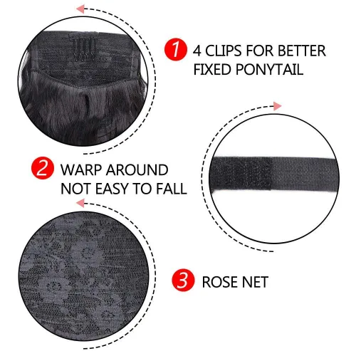 Vista 7 de Extensión de cola de caballo de ondas de maíz largas estampada, cola de caballo sintética ondulada resistente al calor, postizo negro para mujeres