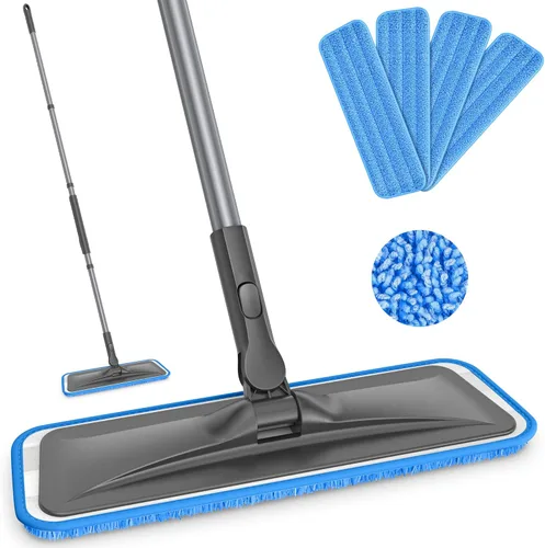Trapeadores de Microfibra para Limpieza de Pisos de Madera Dura - BPAWA Trapeador de Piso Plano con 4 Almohadillas Lavables para Laminado Madera