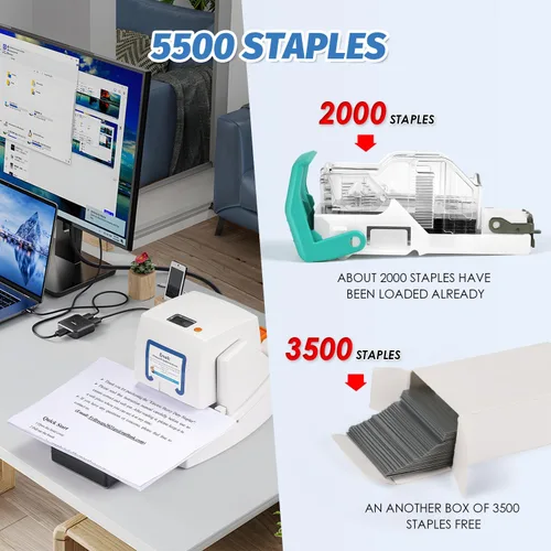 Vista 7 de Engrapadora eléctrica mejorada, capacidad de 65 hojas, velocidad de encuadernación y margen ajustable, engrapadora automática resistente que incluye