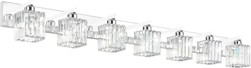 Vista 34 de Aipsun Lámparas de tocador de baño, 6 luces, cromadas, para baño, accesorios de iluminación de tocador de cristal (excluye bombilla)
