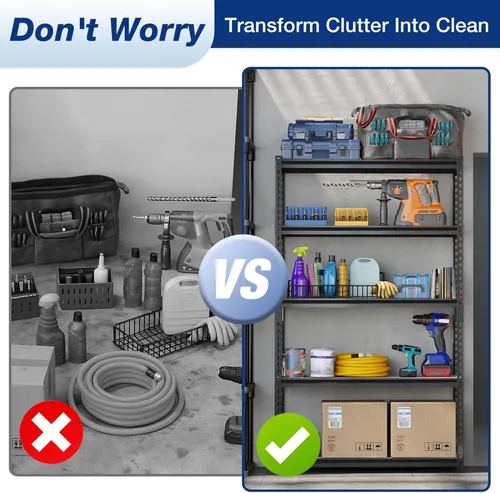 Vista 7 de WORKPRO Estantería de almacenamiento de 5 niveles, 72 pulgadas de alto, resistente, ajustable, para garaje, capacidad de 2180 libras, para sótano