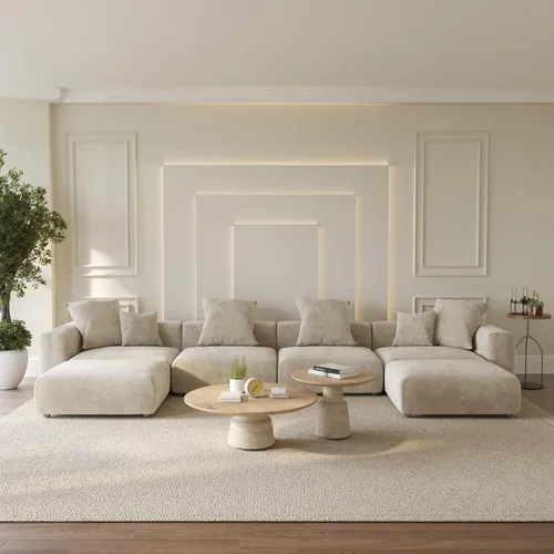 Vista 38 de WJShome Cloud Couch Sofá Seccional Modular, Sofá en Forma de L de 102 pulgadas con Otomana, Sofá de Pana Beige de 3 Asientos, Sofá Seccional