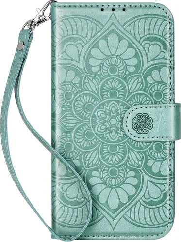 Vista 14 de Funda tipo cartera para iPhone 13 Mini, [bloqueo RFID] Funda protectora de piel sintética con ranura para tarjetas y bolsillo para efectivo para Azul