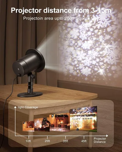Vista 2 de Proyector de luces de Navidad al aire libre, luces LED impermeables de copo de nieve para exteriores, efecto de nieve dinámica de nieve, iluminación