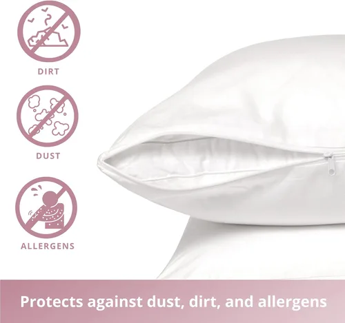 Vista 3 de Mastertex - Fundas de almohada con cremallera, 100% algodón, transpirable, silenciosa, color blanco, protege de la suciedad, los ácaros del polvo