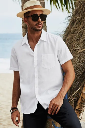 Vista 251 de JMIERR Camisas de vestir a rayas con botones y manga corta para hombre
