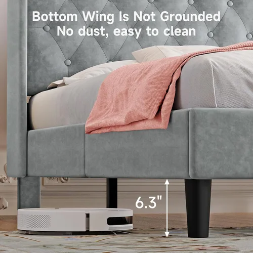 Vista 44 de koorlian Base de cama Queen con cabecero, base de cama tapizada ajustable con puertos tipo C y USB, cabecera de almacenamiento con respaldo de ala