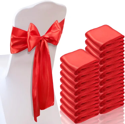 Breling 80 cintas de satén para silla, color rojo, elegante, lazos en la parte trasera, fundas universales para silla, cintas para bodas,