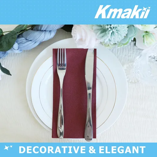 Vista 2 de KMAKII Servilletas desechables color burdeos, servilletas de tela como servilletas de papel de lino para invitados, toallas de mano de papel