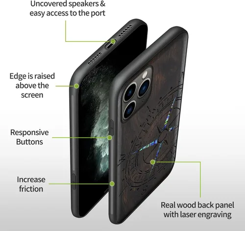 Vista 7 de Carveit Funda protectora de madera de diseñador para iPhone 11 Pro (grabado de madera e incrustaciones de carcasa) compatible con 11 Pro