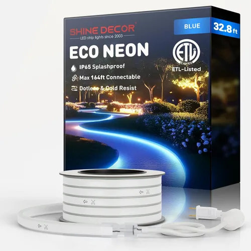 Vista 13 de Shine Decor Tira de luces LED de cuerda AC 120V, tira de neón eco sin puntos de 120LEDs/M, conectable y cortable, ETL IP65 impermeable y resistente