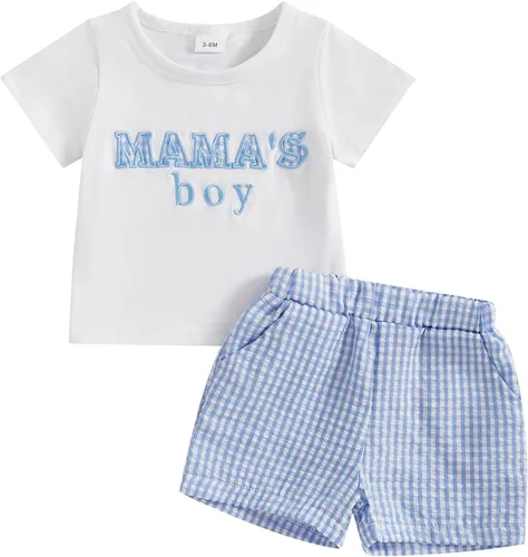Vista 13 de Conjunto de camiseta de manga corta para bebé y niño, ropa de verano para bebé, pantalones cortos elásticos enrollados C- azul