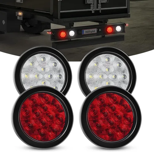 Vista 21 de Nilight 4 pulgadas redondas luces traseras de remolque con ojales de montaje empotrado, enchufes con soportes de montaje, 2 piezas, luces de giro