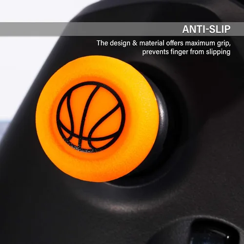 Vista 5 de Playrealm FPS Thumbstick Extender & Printing Rubber Silicone Grip Cover 2 Sets for Xbox Series XS & Xbox One Controller(Basketball)