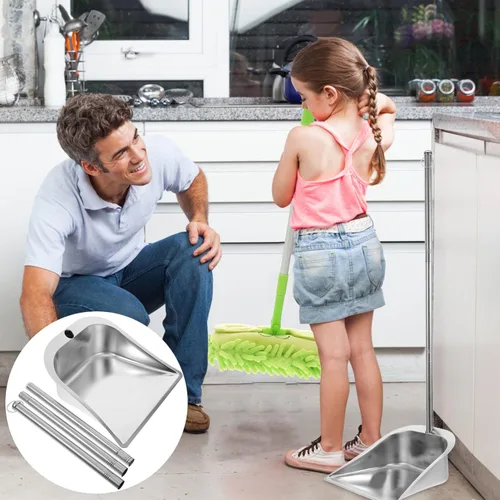 Vista 5 de Yardwe Recogedor vertical con mango de metal, recogedores, resistentes sartenes de pie, herramienta de limpieza de residuos de suelos