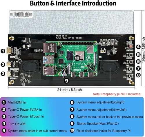 Vista 5 de HAMTYSAN Monitor de Pantalla Táctil de 9 Pulgadas con Pantalla IPS de 1024x600 Mini Monitor para Raspberry Pi PC Portátil (Plateado)