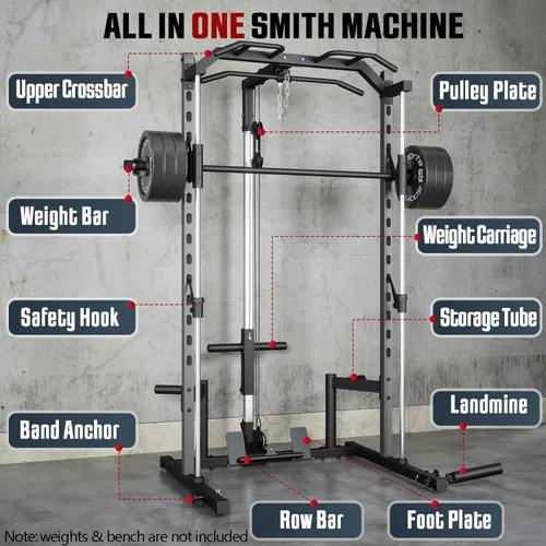 Vista 6 de OPPSDECOR All-in-One Adjustable Smith Machine with LAT-Pull Down System Multi-Function Power Cage for Home Gym Cable Crossover Squat Rack of Workout