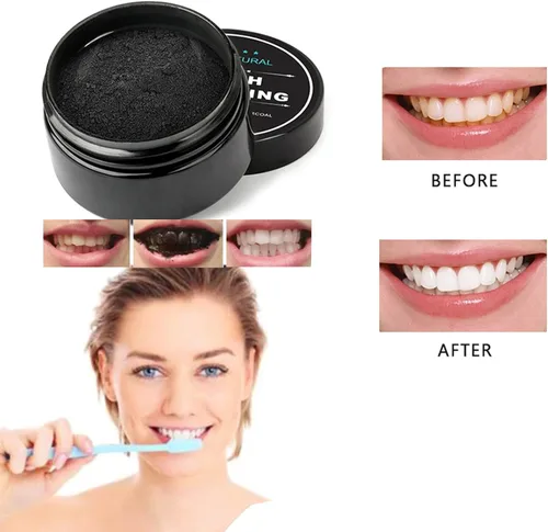 Vista 6 de Polvo de carbón para blanquear los dientes, polvo blanqueador de dientes para el cuidado bucal Establece coco natural, sin daño en esmalte o encías