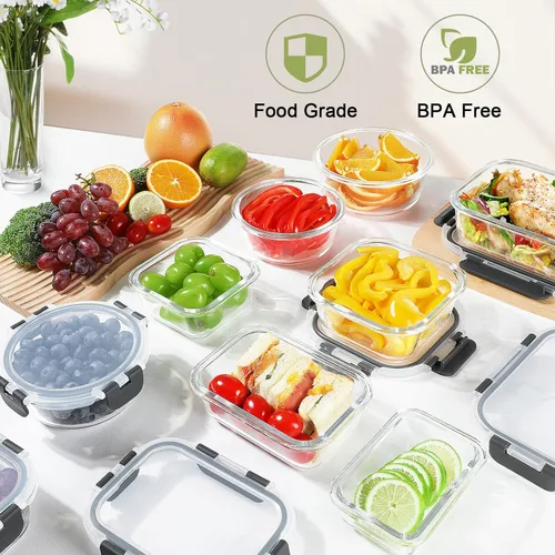 Vista 4 de BAYZZ 24 piezas de recipientes de vidrio para almacenamiento de alimentos con tapas, recipientes de vidrio herméticos para preparar comida