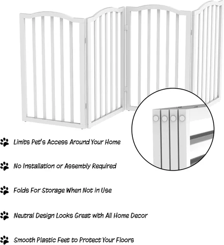 Vista 4 de PETMAKER Puerta interior para mascotas, puerta plegable para perros de 4 paneles para escaleras o puertas, valla independiente de 73.5 x 32 pulgadas