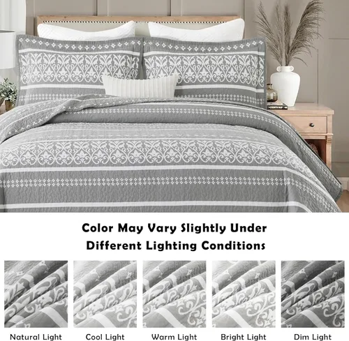 Vista 6 de Juego de Ropa de Cama Boho Tamaño Queen - 100% Algodón Gris, Colcha Bohemia Ligera Tamaño Queen, Juego de Edredón de Cama Queen, Funda de Edredón