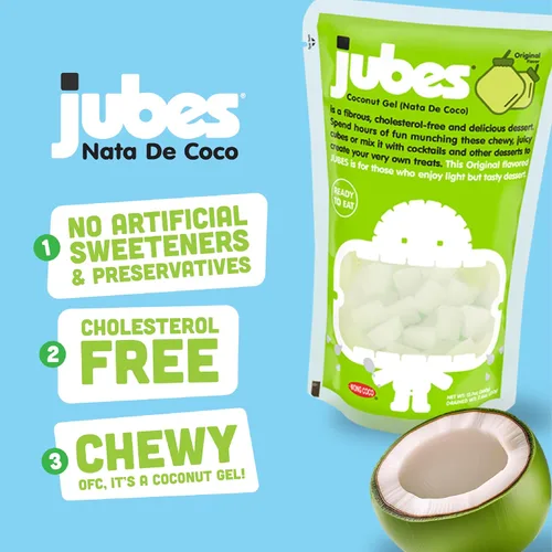 Vista 5 de Jubes Grape Nata De Coco Jelly Cubes (12.7 onzas, paquete de 3) – Cubos de jalea de coco de uva para sagú – Gel de coco en ingredientes de jarabe