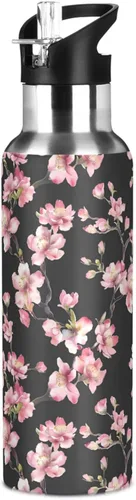Vista 19 de ALAZA Botella de agua con diseño de flor de almendra con tapa de pajilla, botella térmica de acero inoxidable aislada al vacío, botella de agua