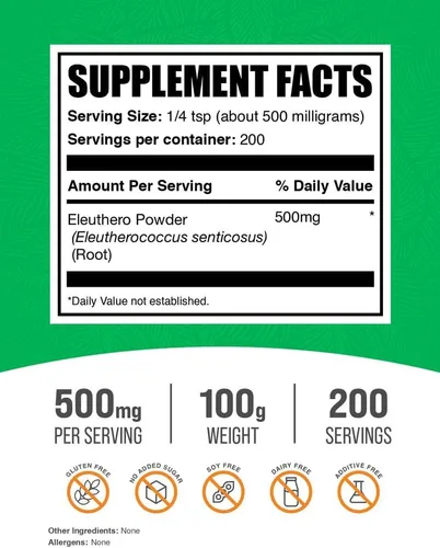 Vista 2 de BulkSupplements. com Eleuthero Powder - Polvo de ginseng siberiano, Eleutherococcus senticosus, suplemento de hierbas de ginseng - Sin gluten, 500