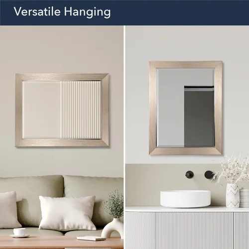 Vista 6 de Head West Brushed Nickel Bathroom Mirror 28"x22" – Bevel Framed Rectangle Bathroom Mirrors for Over Sink, Vanity, Restroom, Bedroom, Living Room