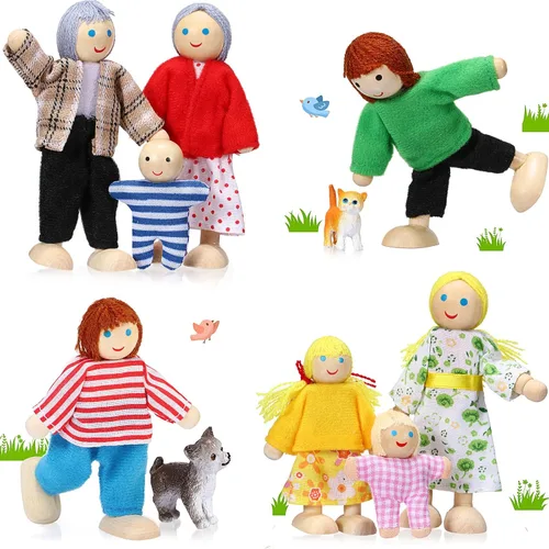 Vista 8 de Skylety 10 piezas de figuras de personas en miniatura de madera para casa de muñecas, muñecas de madera, figuras de madera para jugar, accesorios