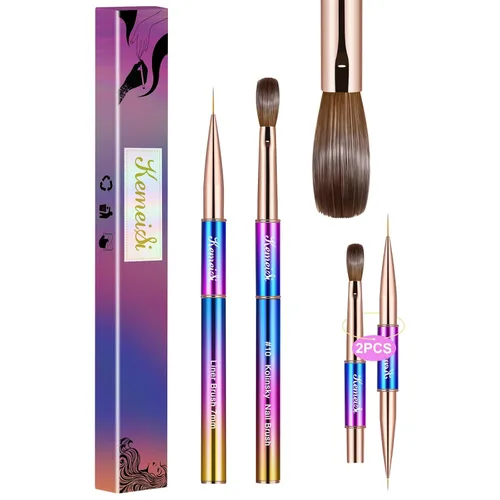 Vista 15 de KEMEISI Kolinsky - Juego de 2 pinceles para arte de uñas, tamaño #10/02 para aplicación acrílica, mango resistente, herramientas de diseño ovalado