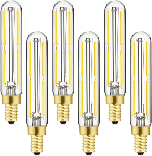 Vista 13 de Leools Bombilla LED regulable de 4 W, igual a 2500 K, ámbar blanco cálido T6 E12, bombilla de 40 vatios para candelabros, ventilador de techo