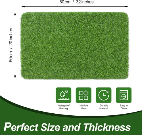 Vista 2 de LINLA Tapete de césped artificial, de 32 x 20 pulgadas, para exteriores, sintético para perro, impermeable, duradero, para entrada interior, patio