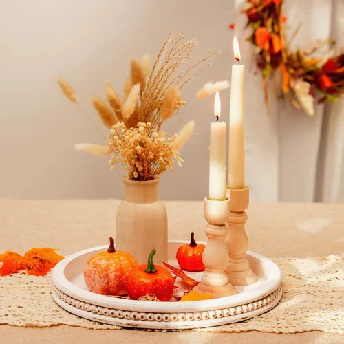 Vista 3 de Romadedi - Bandeja de madera rústica para decoración de mesa auxiliar, bandeja decorativa redonda de madera para decoración de mesa auxiliar