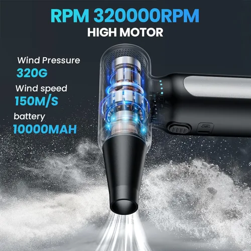 Vista 2 de Soplador de Aire Comprimido Eléctrico - Soplador de Aire Inalámbrico Recargable de 32,000 RPM para PC, Kit de Limpieza de Teclado de Computadora