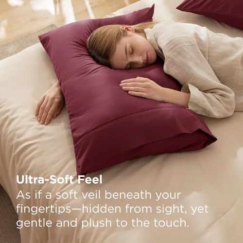 Vista 2 de Bedsure - Fundas para almohada tamaño Queen, de microfibra cepillada y con cierre envolvente, muy suaves y acogedoras, juego de 2, borgoña, 20 x 30