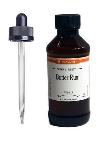 Vista 2 de LorAnn Butter Rum SS Flavor, botella de 4 onzas, incluye un cuentagotas de vidrio roscado
