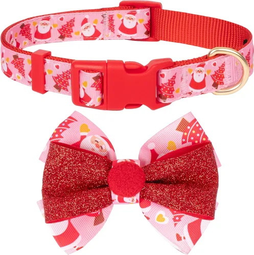 Vista 19 de azuza Collar de Navidad para mascotas, collar de Navidad ajustable para perro con cuernos de Navidad, accesorios de corbatín de muñeco de nieve