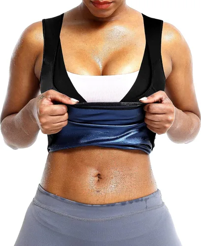Vista 7 de BXVX - Chaleco reductor de sudor con efecto sauna para mujer, entrenador de cintura transpirable, camiseta sin mangas para sudar, moldeador
