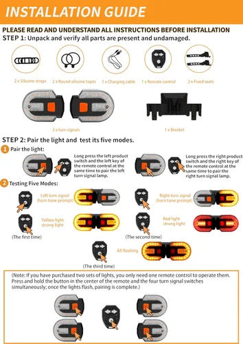 Vista 9 de Señales de giro para bicicleta, intermitentes para bicicleta eléctrica con bocina, luz trasera de bicicleta, 5 modos, impermeable, estroboscópica