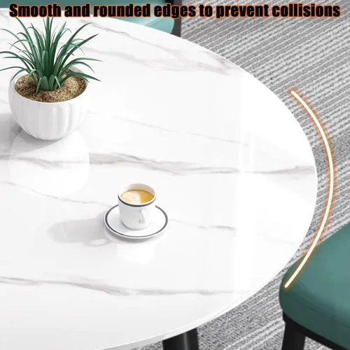 Vista 4 de YVYKFZD Office Reception Room Club Table and Chair Set, Simple Round Conference Table Coffee Table, Kitchen Dining Table Set for 4, Industrial Blue